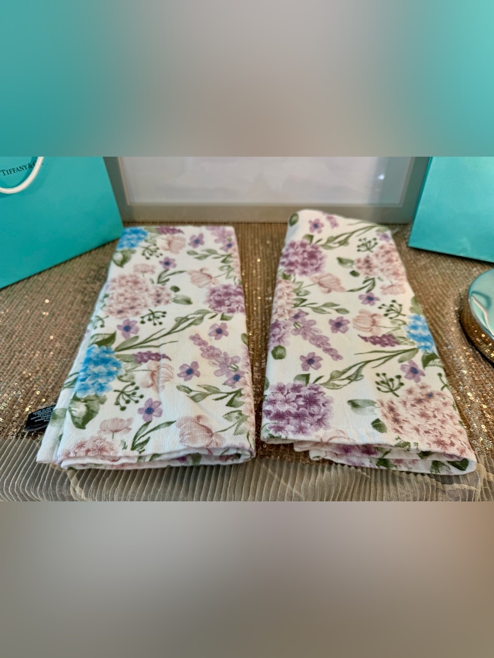 🌸H39 - Floral Cotton Guest Towels in Lavender and Green - Set of 2💜💚💐🛍️